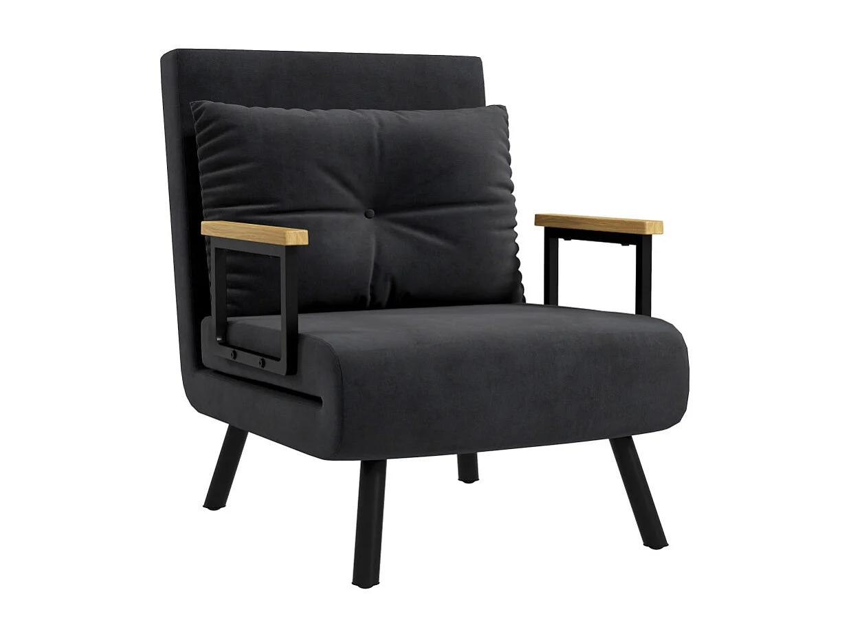 Fauteuil convertible 3 en 1 MINA velours noir et bois