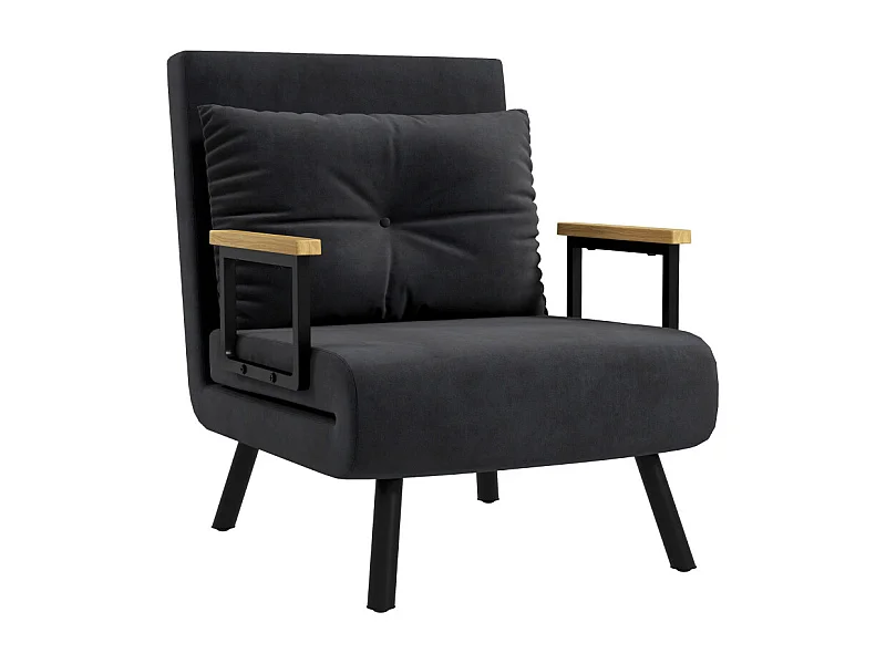 Fauteuil convertible 3 en 1 MINA velours noir et bois