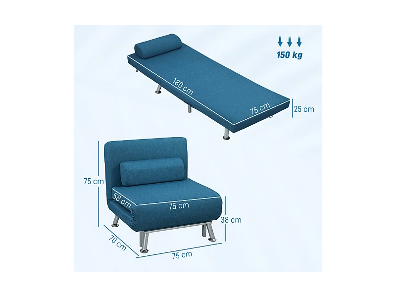 Fauteuil convertible MELANIE bleu