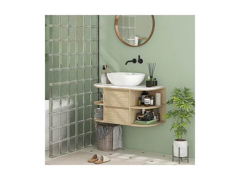 Meuble suspendu sous vasque LYSANDRE marron et blanc