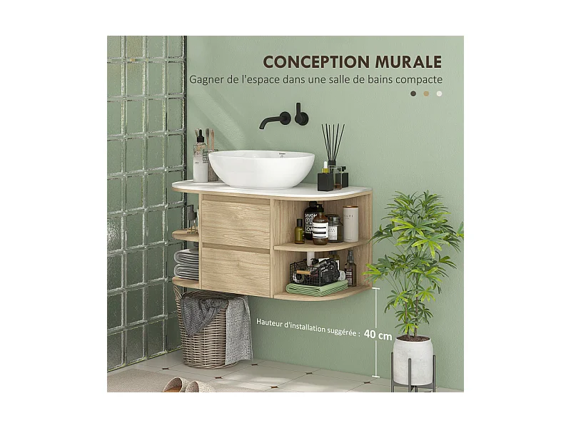 Meuble suspendu sous vasque LYSANDRE marron et blanc