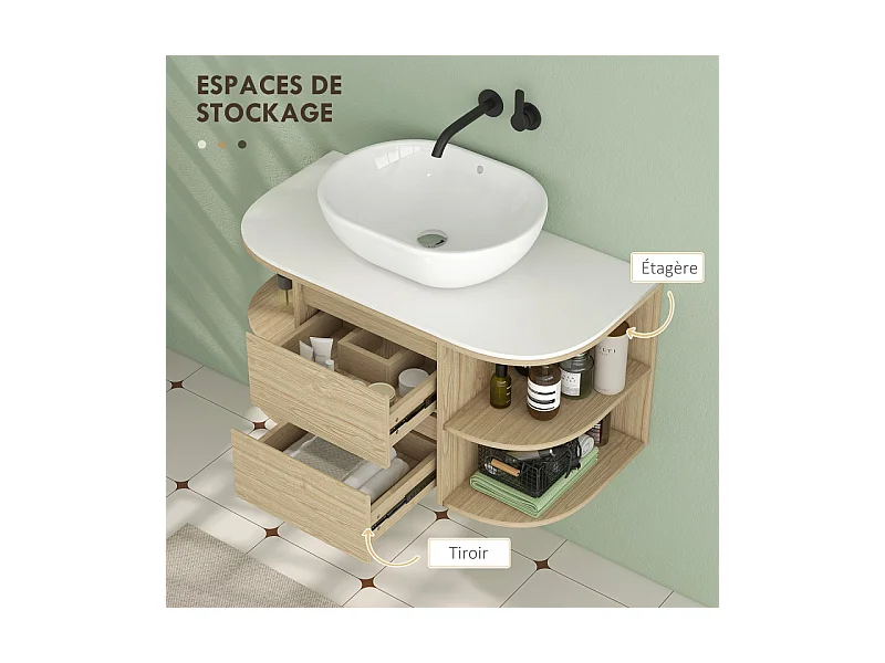 Meuble suspendu sous vasque LYSANDRE marron et blanc