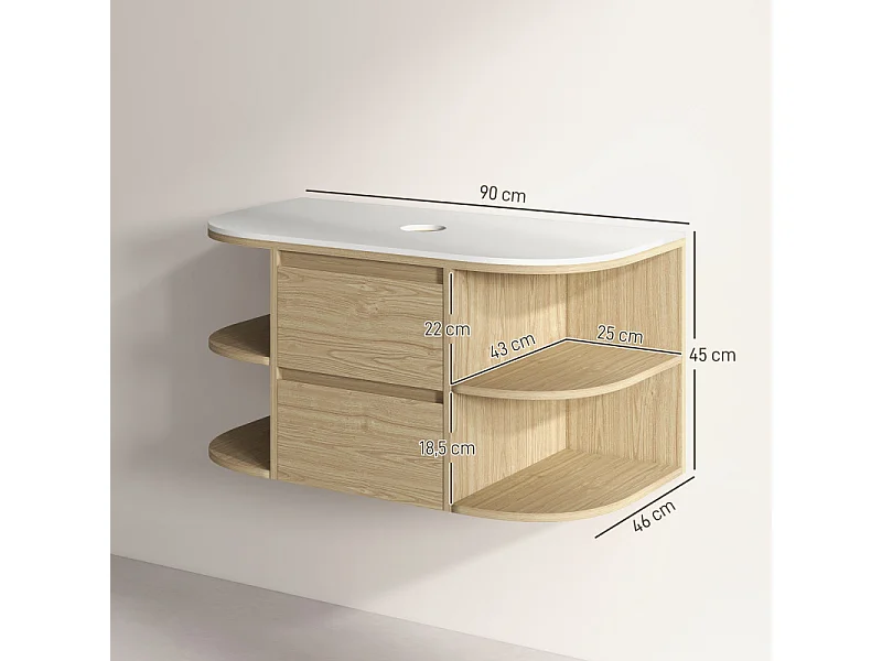Meuble suspendu sous vasque LYSANDRE marron et blanc