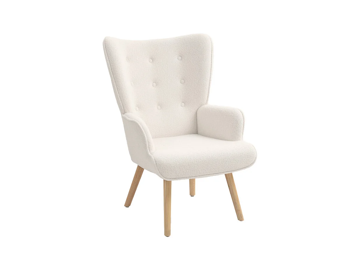 Fauteuil à oreilles effet laine bouclée CARLO beige clair