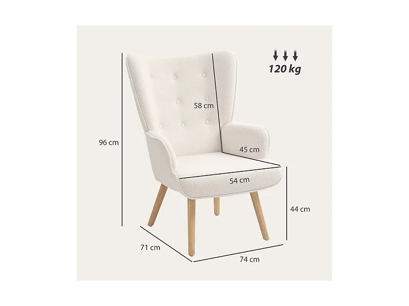 Fauteuil à oreilles effet laine bouclée CARLO beige clair