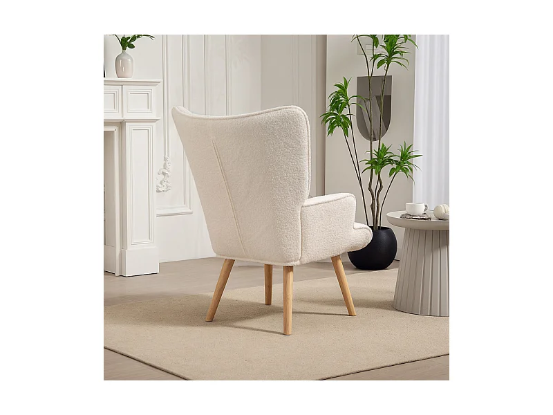 Fauteuil à oreilles effet laine bouclée CARLO beige clair