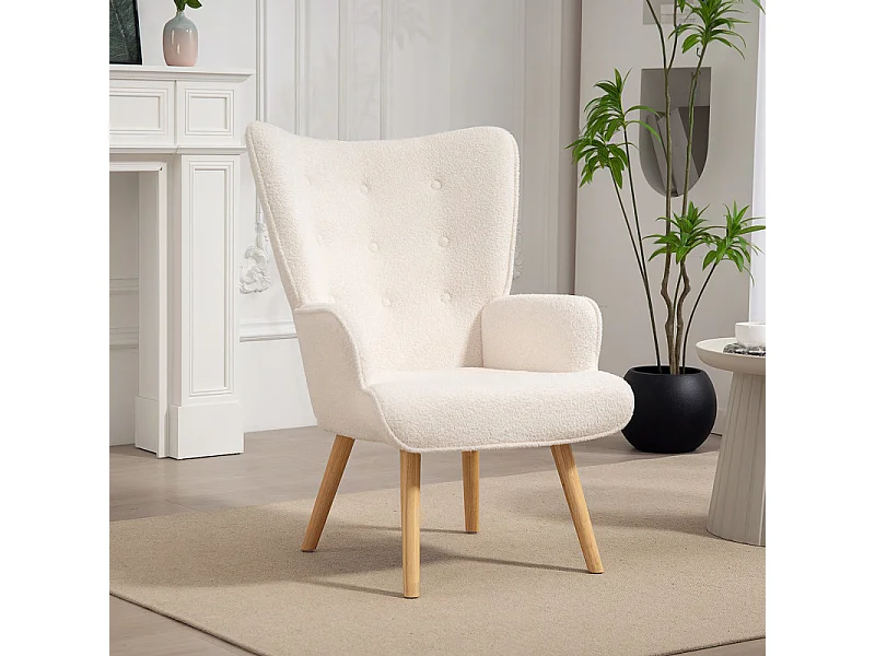 Fauteuil effet laine bouclée CARLO beige clair