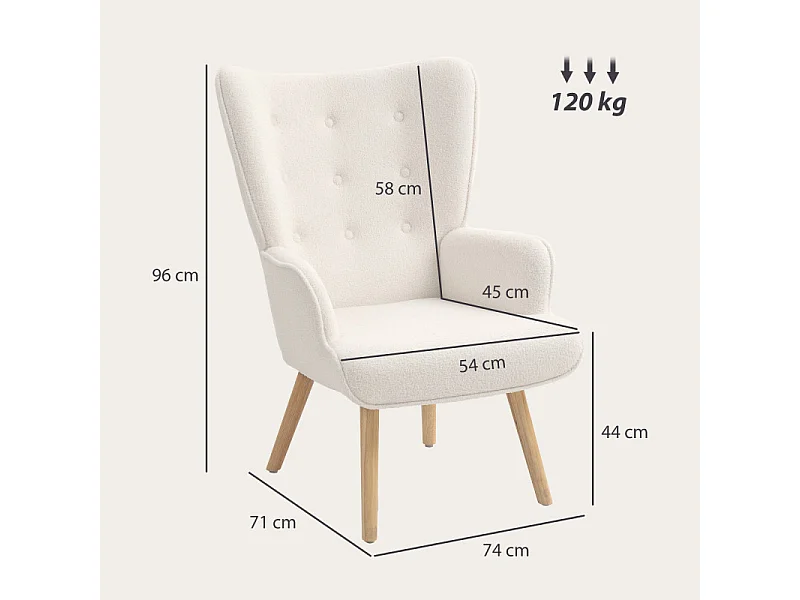 Fauteuil effet laine bouclée CARLO beige clair