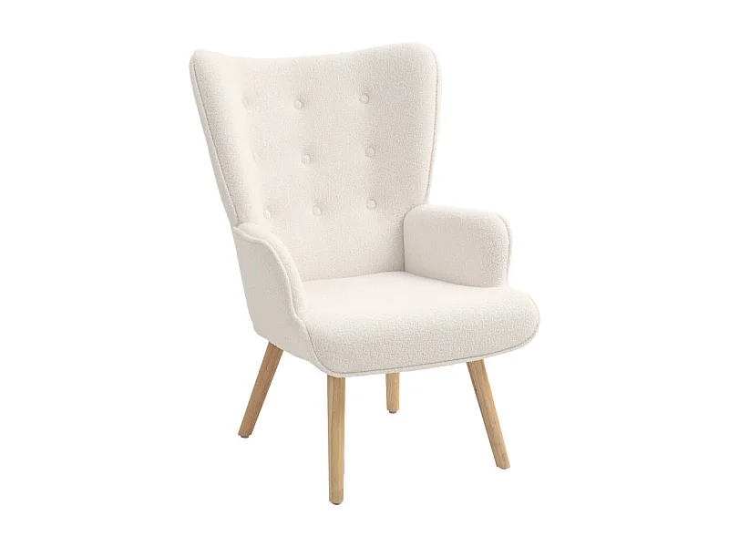 Fauteuil à oreilles effet laine bouclée CARLO beige clair