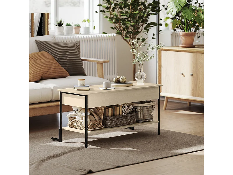 Table basse relevable SOLENE effet bois naturel et noir