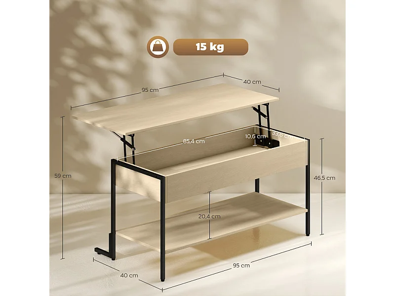 Table basse relevable SOLENE effet bois naturel et noir