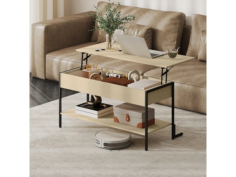 Table basse relevable SOLENE effet bois naturel et noir