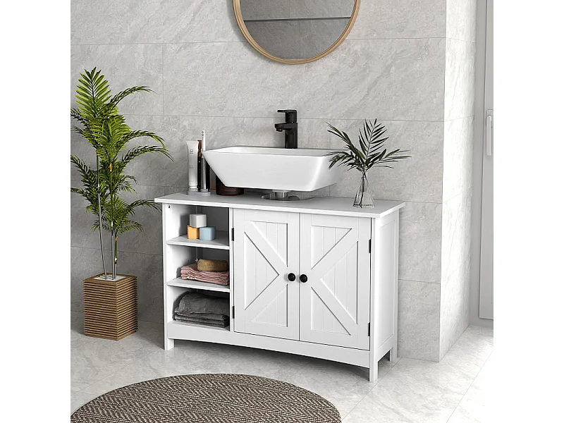 Meuble vasque 2 portes croisillon CAMILLE blanc