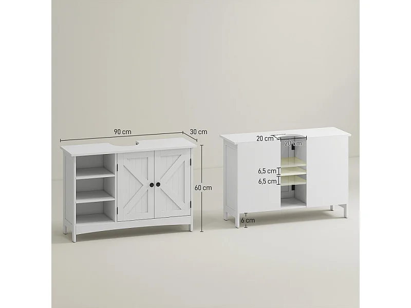 Meuble vasque 2 portes croisillon CAMILLE blanc