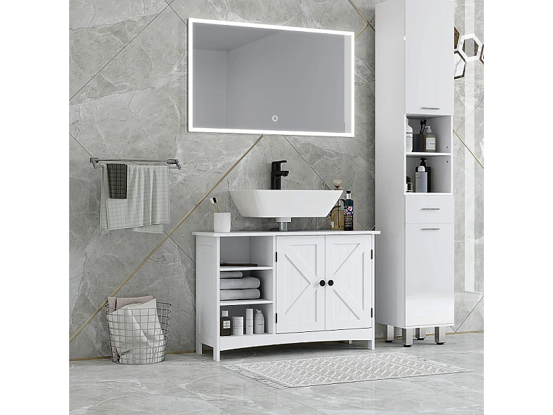 Meuble vasque 2 portes croisillon CAMILLE blanc