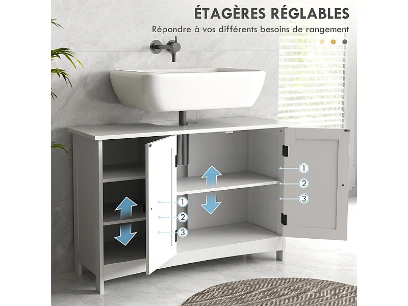 Meuble vasque 2 portes croisillon CAMILLE blanc