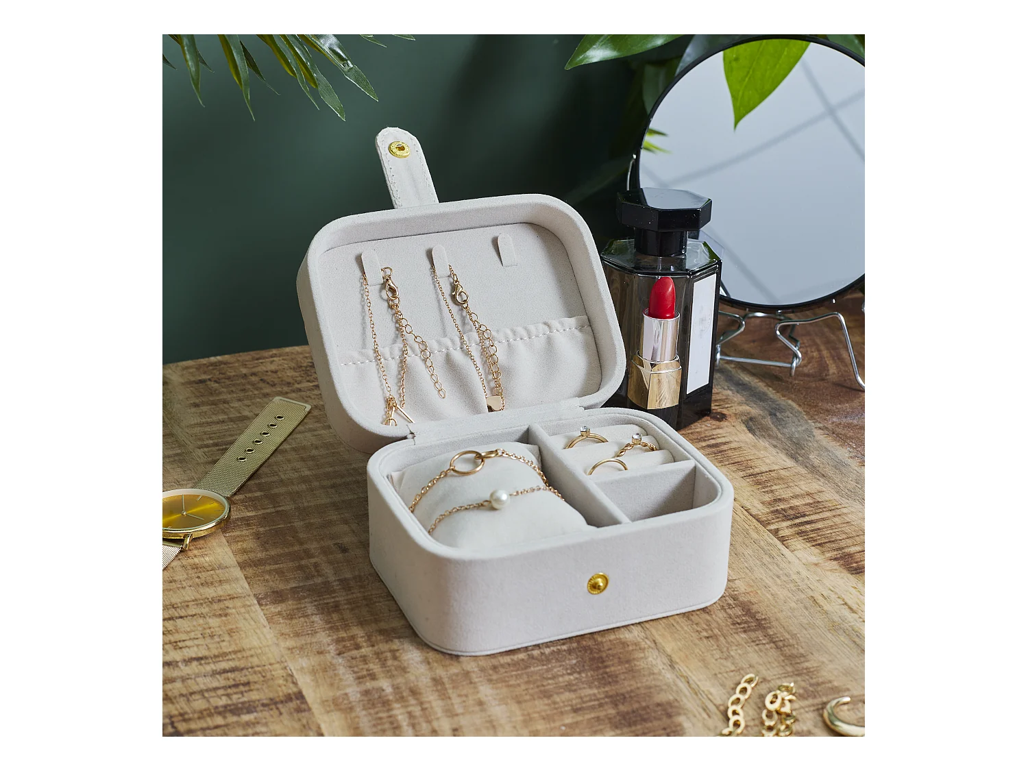 Boite A Bijoux Et Montres En Velours Blanc
