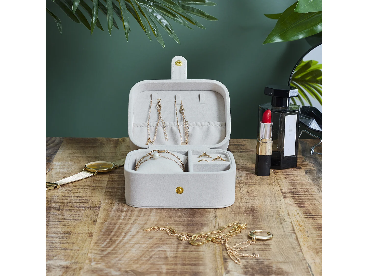 Boite A Bijoux Et Montres En Velours Blanc