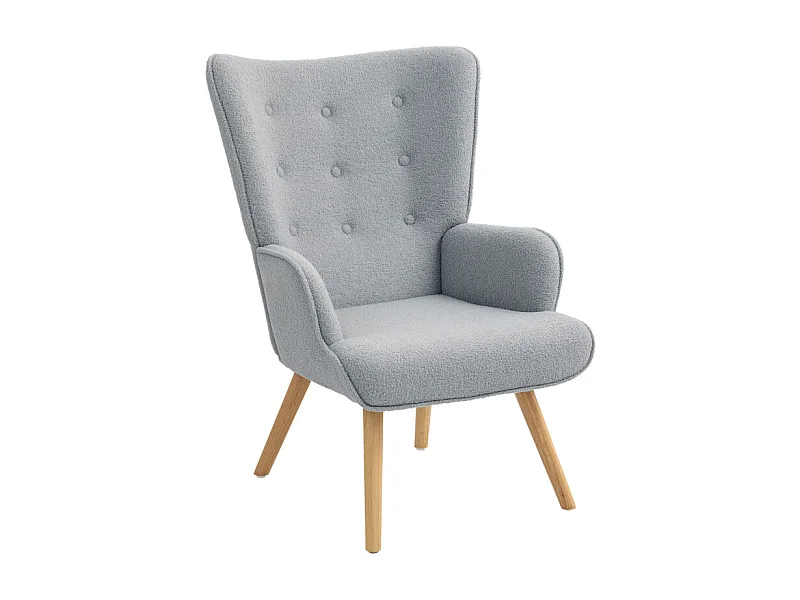 Fauteuil à oreilles effet laine bouclée CARLA gris clair