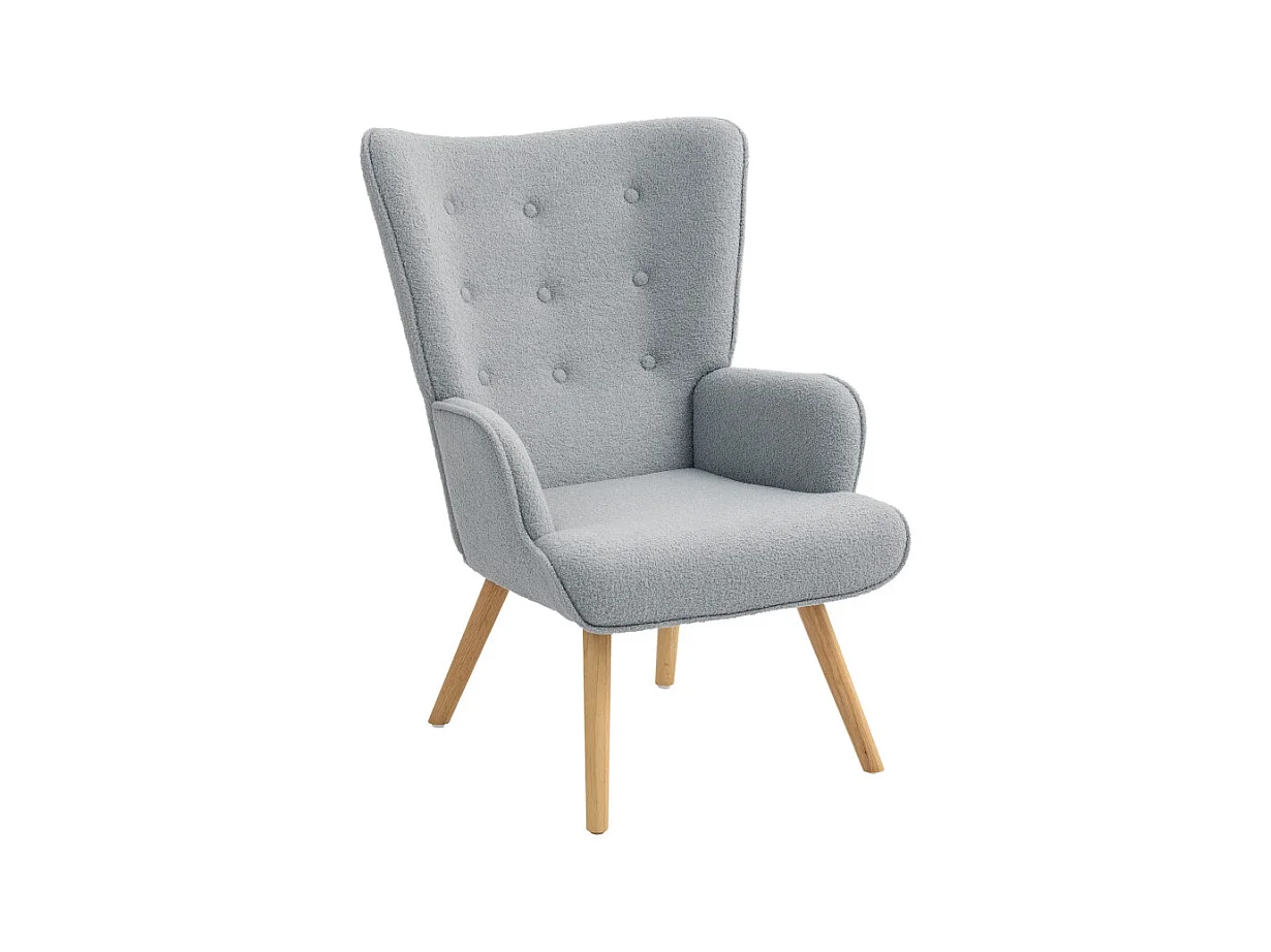 Fauteuil à oreilles effet laine bouclée CARLA gris clair