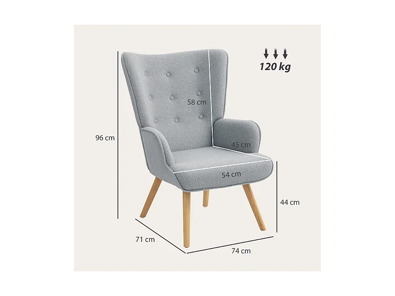 Fauteuil à oreilles effet laine bouclée CARLA gris clair