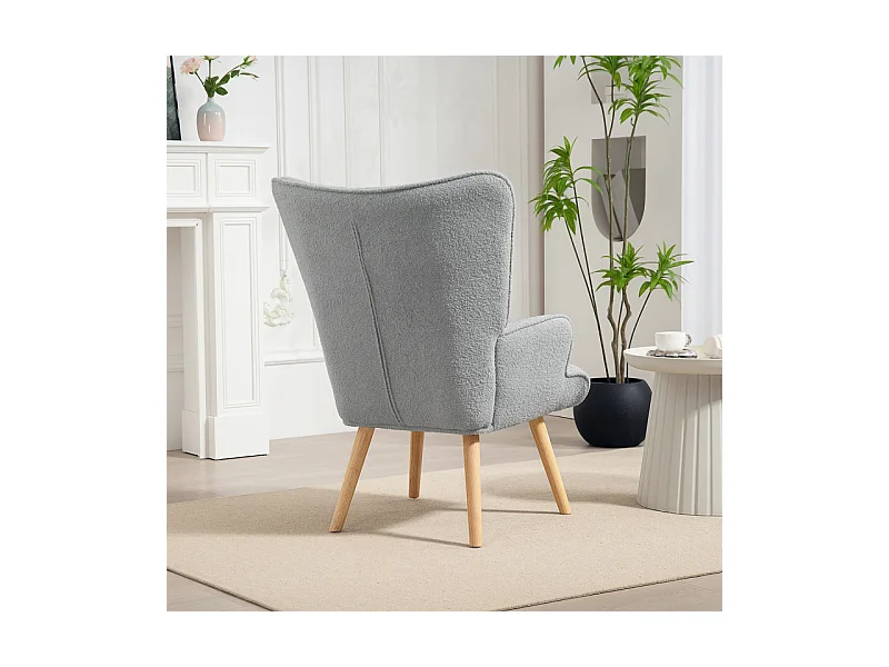 Fauteuil à oreilles effet laine bouclée CARLA gris clair