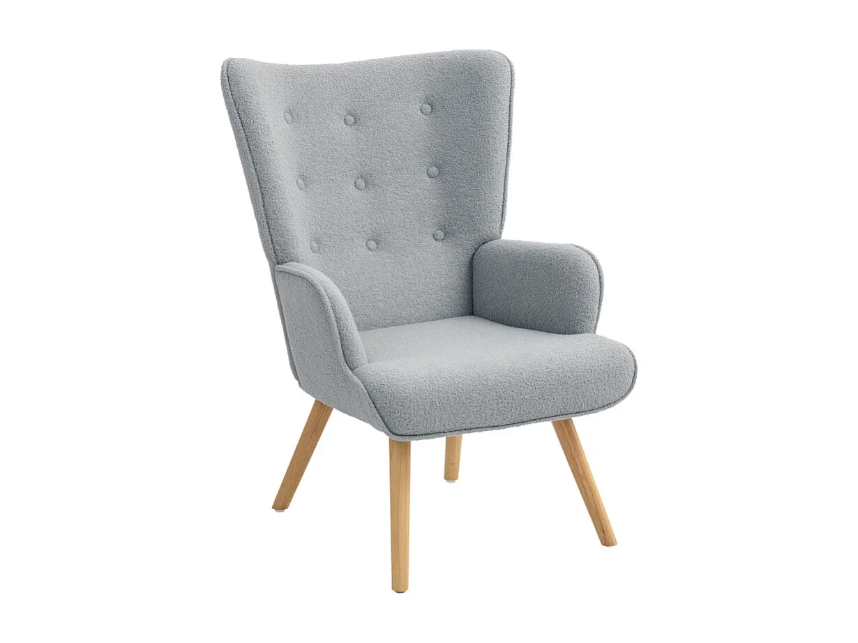 Fauteuil effet laine bouclée CARLA gris clair