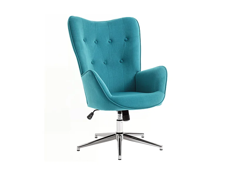 Fauteuil design effet capitonné LESTER velours bleu