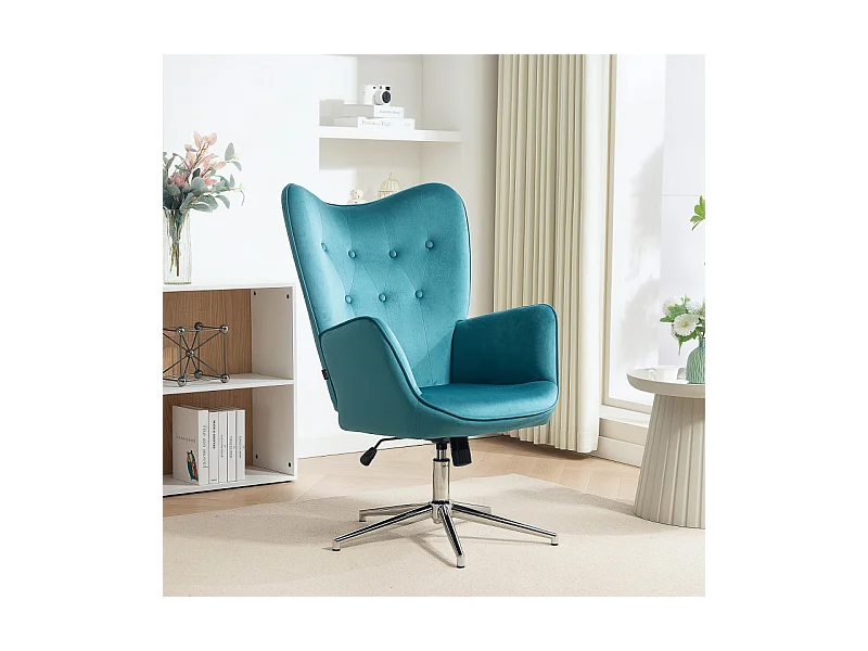 Fauteuil design effet capitonné LESTER velours bleu