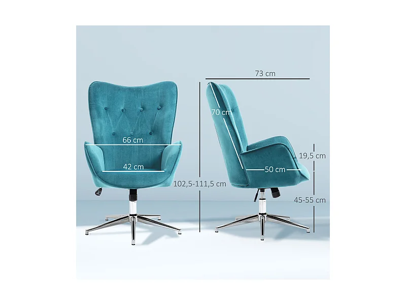 Fauteuil design effet capitonné LESTER velours bleu