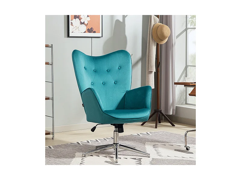 Fauteuil design effet capitonné LESTER velours bleu