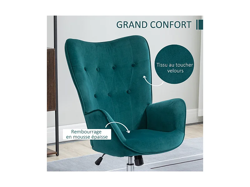 Fauteuil design effet capitonné LESTER velours bleu