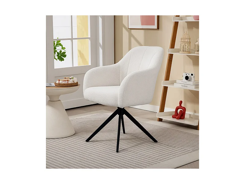 Fauteuil design ROGER effet laine bouclée blanche