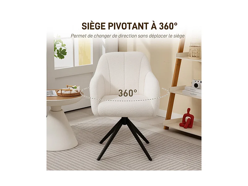 Fauteuil design ROGER effet laine bouclée blanche