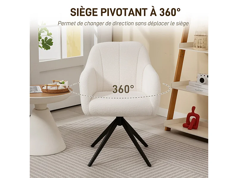 Fauteuil design ROGER effet laine bouclée blanche