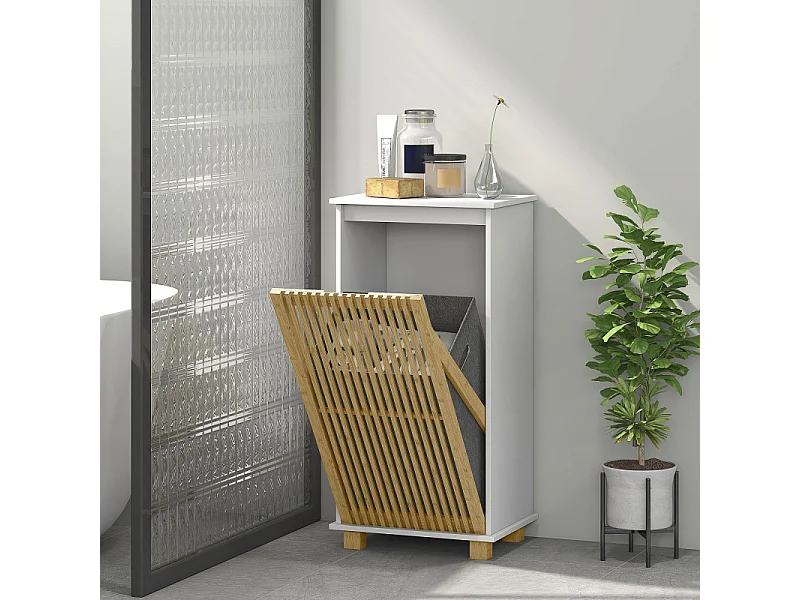 Meuble bas salle de bain ALESSIO bambou et blanc