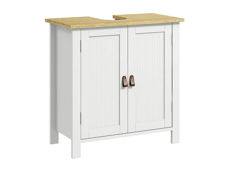 Meuble sous-vasque sur pied 2 portes CONIMO bois clair et blanc