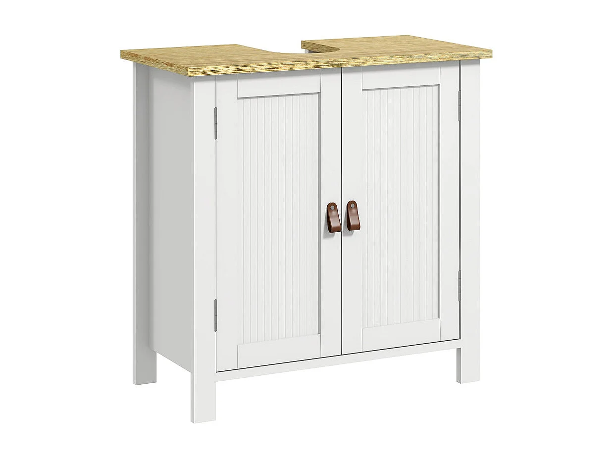 Meuble sous-vasque sur pied 2 portes CONIMO bois clair et blanc