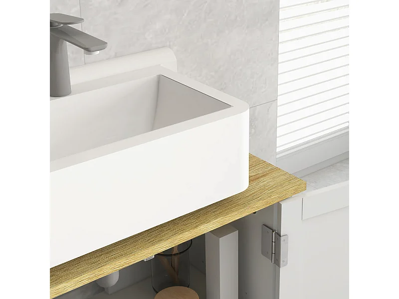 Meuble sous-vasque sur pied 2 portes CONIMO bois clair et blanc