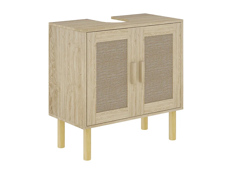 Meuble sous vasque style bohème RINOA effet rotin bois clair