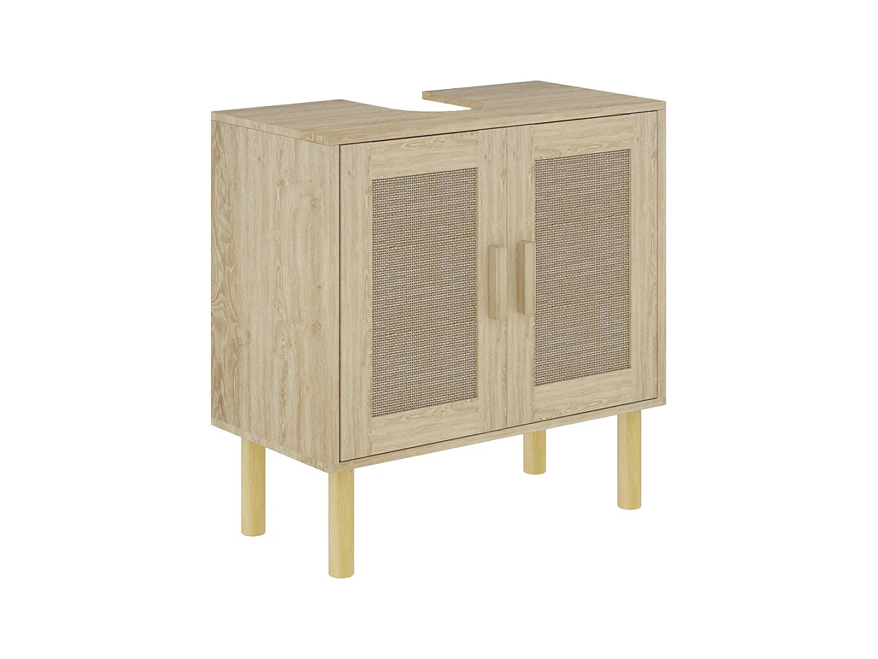 Meuble sous vasque style bohème RINOA effet rotin bois clair