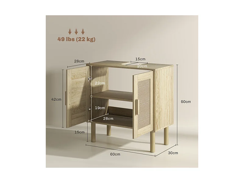 Meuble sous vasque style bohème RINOA effet rotin bois clair