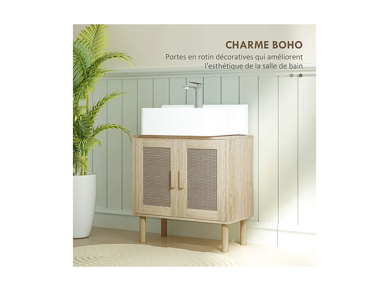 Meuble sous vasque style bohème RINOA effet rotin bois clair