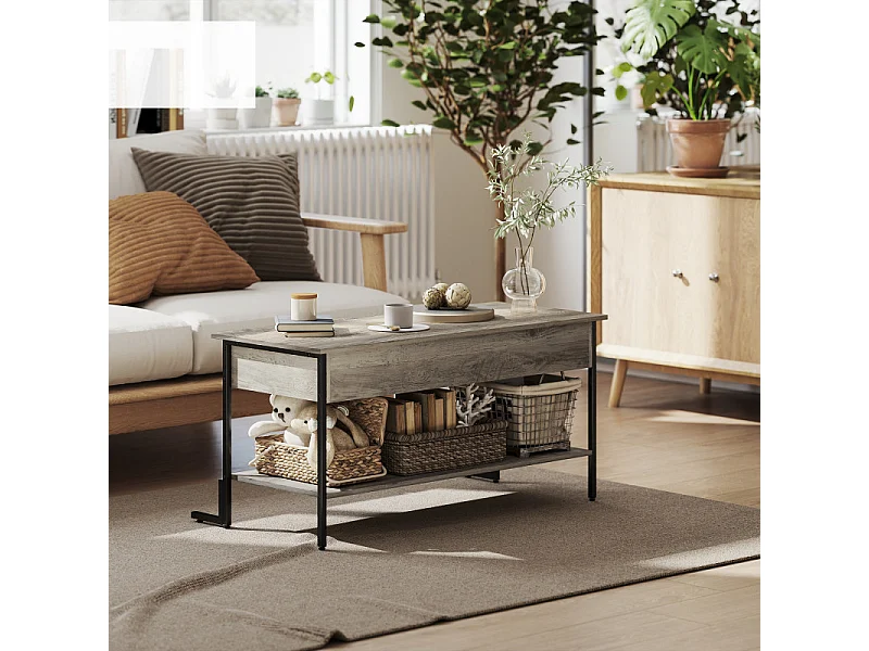 Table basse relevable ARLENE effet bois gris et noir