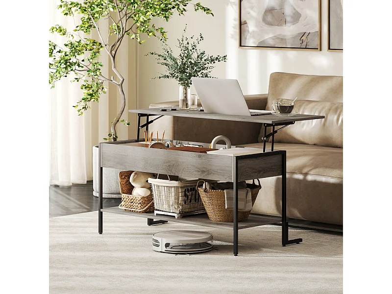 Table basse relevable ARLENE effet bois gris et noir