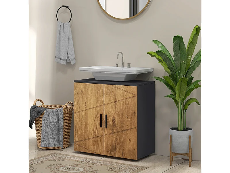 Meuble sous-vasque ADRIANO anthracite aspect bois