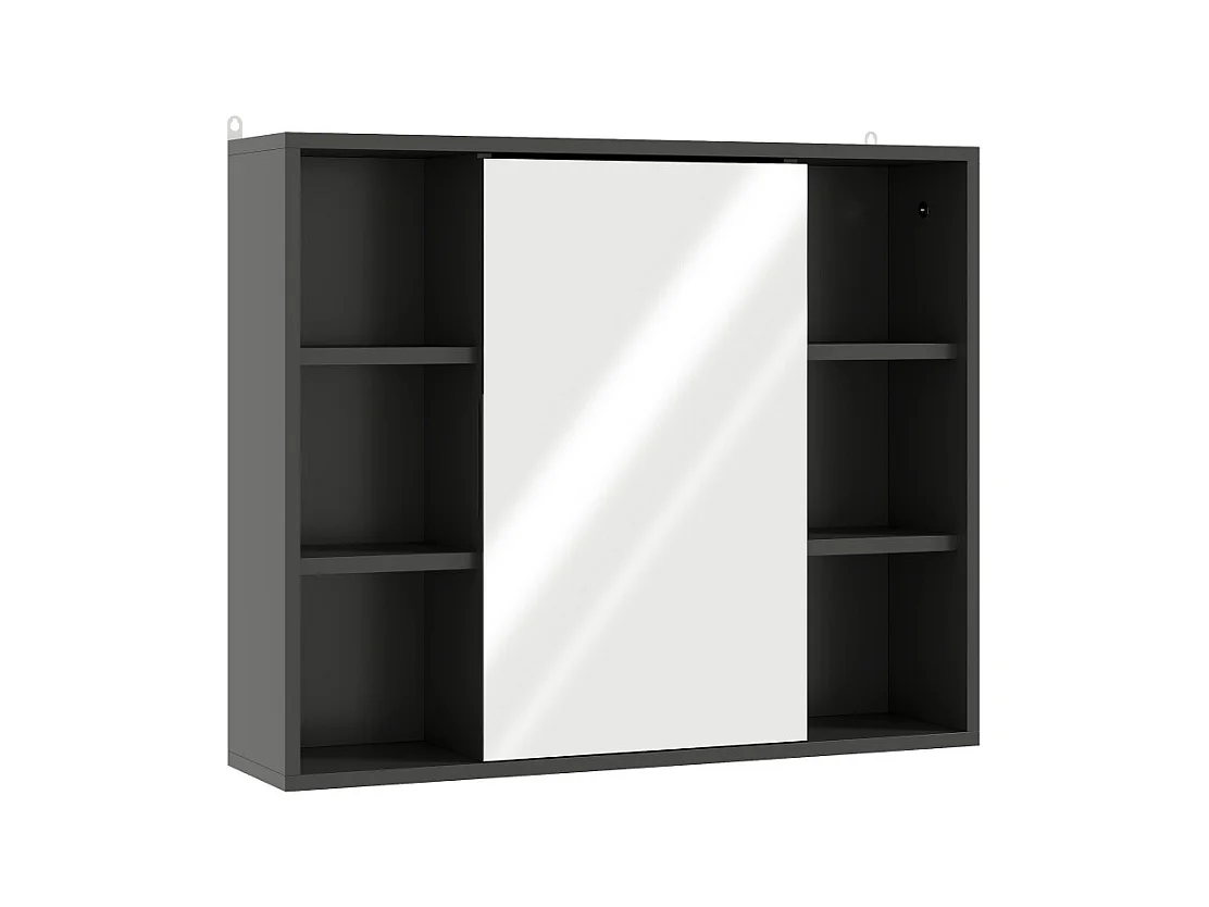 Miroir de salle de bain avec placard et étagères STAN noir