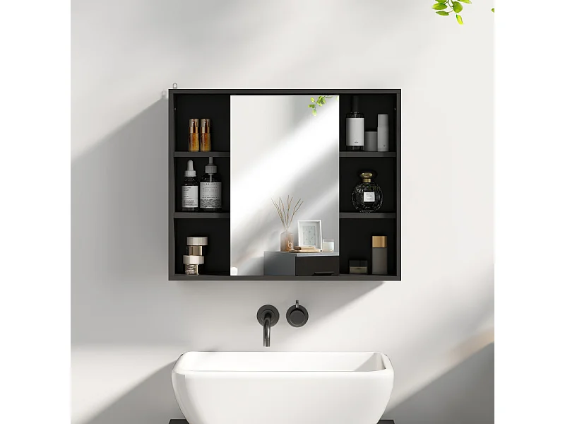 Miroir de salle de bain avec placard et étagères STAN noir