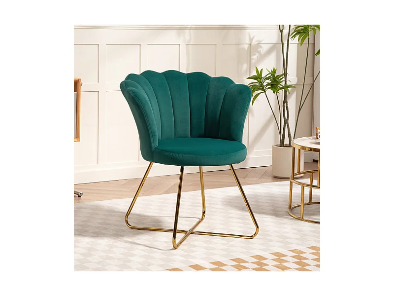 Fauteuil design coquillage BLANCA velours vert émeraude