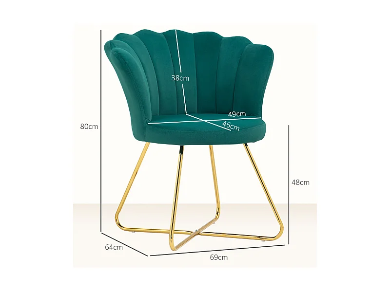 Fauteuil design coquillage BLANCA velours vert émeraude